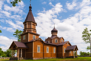 Fototapeta na wymiar A wooden Orthodox church, religious monument, Poland, Podlasie