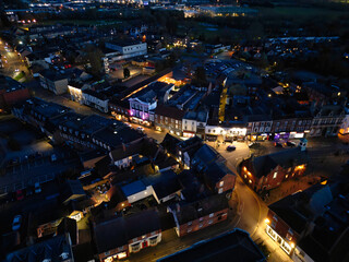 Fototapeta na wymiar Aerial View of Illuminated Leighton Buzzard Town of England During Night. England United Kingdom