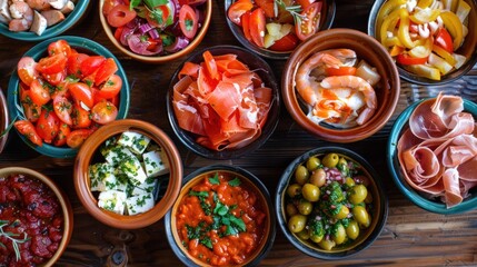 A colorful array of tapas, perfect for sharing - obrazy, fototapety, plakaty