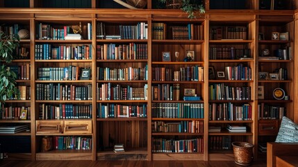A custom-built bookshelf filled with favorite books - obrazy, fototapety, plakaty