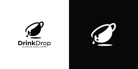 Creative Drink Drop Logo. Coffee, Tea Cup Mug with Minimalist Style. Cafe and Resto Logo Icon Symbol Vector Design Inspiration. - obrazy, fototapety, plakaty