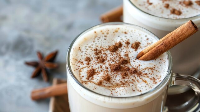 Chai latte topped with cinnamon stick
