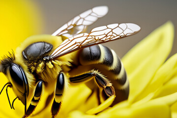 Bee. Bee flying over a flower. Bee on a flower. Macro. Shallow depth of field. Bee on dandelion flower in nature. Macro photo. Bee on a purple flower in the garden. Shallow depth of field - Powered by Adobe