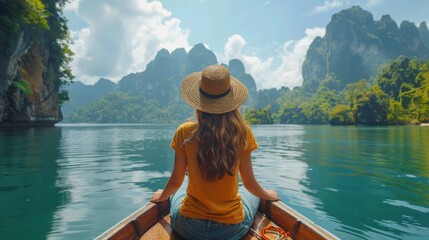 Woman in Straw Hat Sitting in Boat