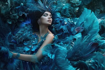 Fashion image blending elements of nature and couture, A stunning fashion image seamlessly merging elements of nature with haute couture.