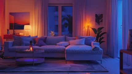Soft, ambient lighting in a living room for evening relaxation