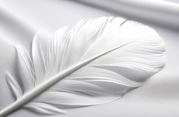 A white feather on a white cloth.