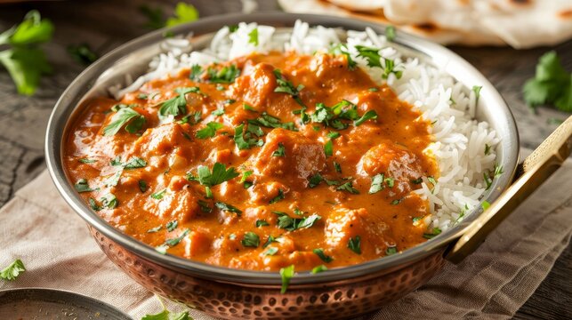 Traditional Indian curry served with fluffy basmati rice