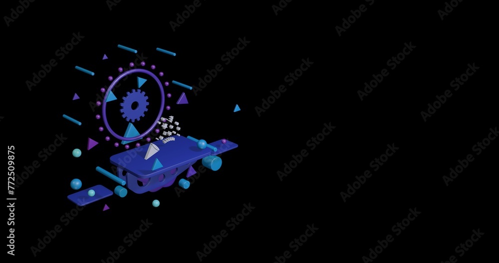Poster white exploding party popper on a pedestal of abstract geometric shapes floating in the air. abstrac