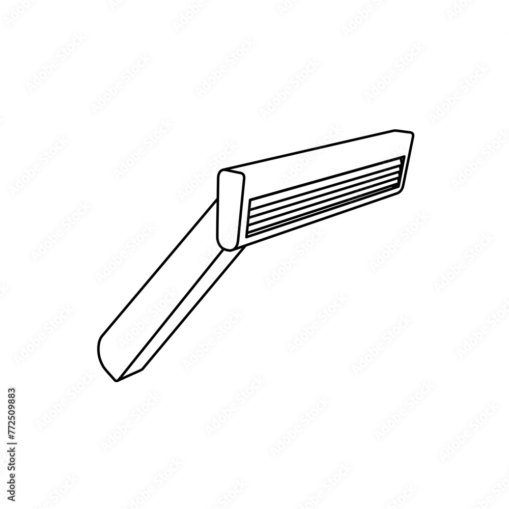 Poster the outline of a large mens razor symbol is made with black lines. 3d view of the object in perspect