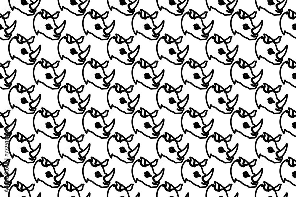 Poster seamless pattern completely filled with outlines of rhino head logos. elements are evenly spaced. ve