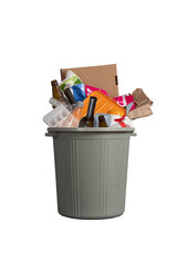Trashcans, unsorted waste in plastic trash bins