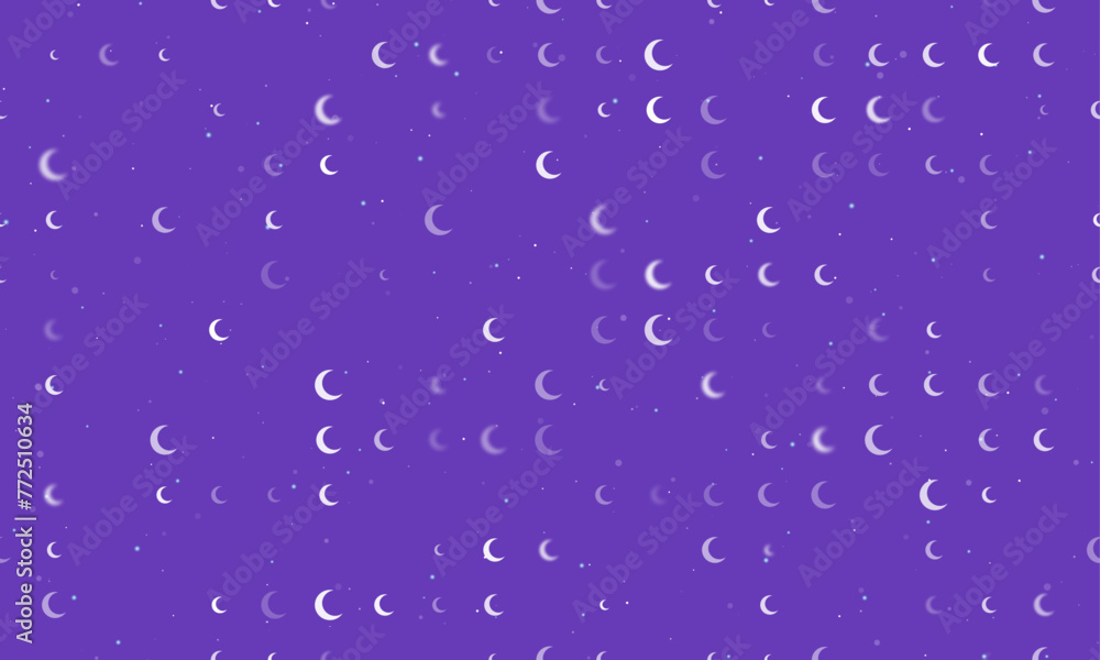 Poster seamless background pattern of evenly spaced white moon symbols of different sizes and opacity. vect