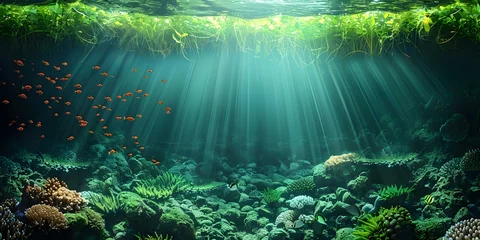 Foto op Plexiglas Illustration of Energy Transfer in Ecosystems Through Trophic Levels. Concept Ecosystem Dynamics, Trophic Structure, Energy Transfer, Food Chains, Ecological Relationships © Ян Заболотний
