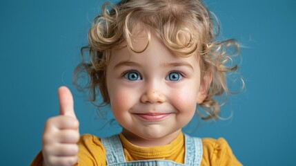 Little Girl With Curly Hair Giving Thumbs Up