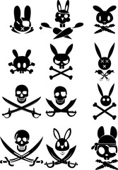 Illustation of a rabit pirate and pirate skull with  double 
swords svg vectors