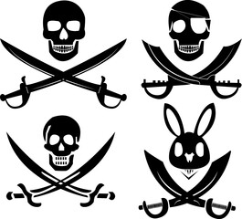 Illustation of a pirate skull with  double swords svg vectors