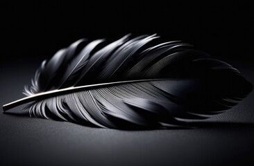 black feather on a black background - obrazy, fototapety, plakaty