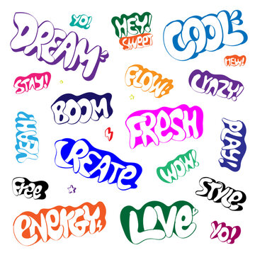 Graffiti style lettering  words vector doodle set 