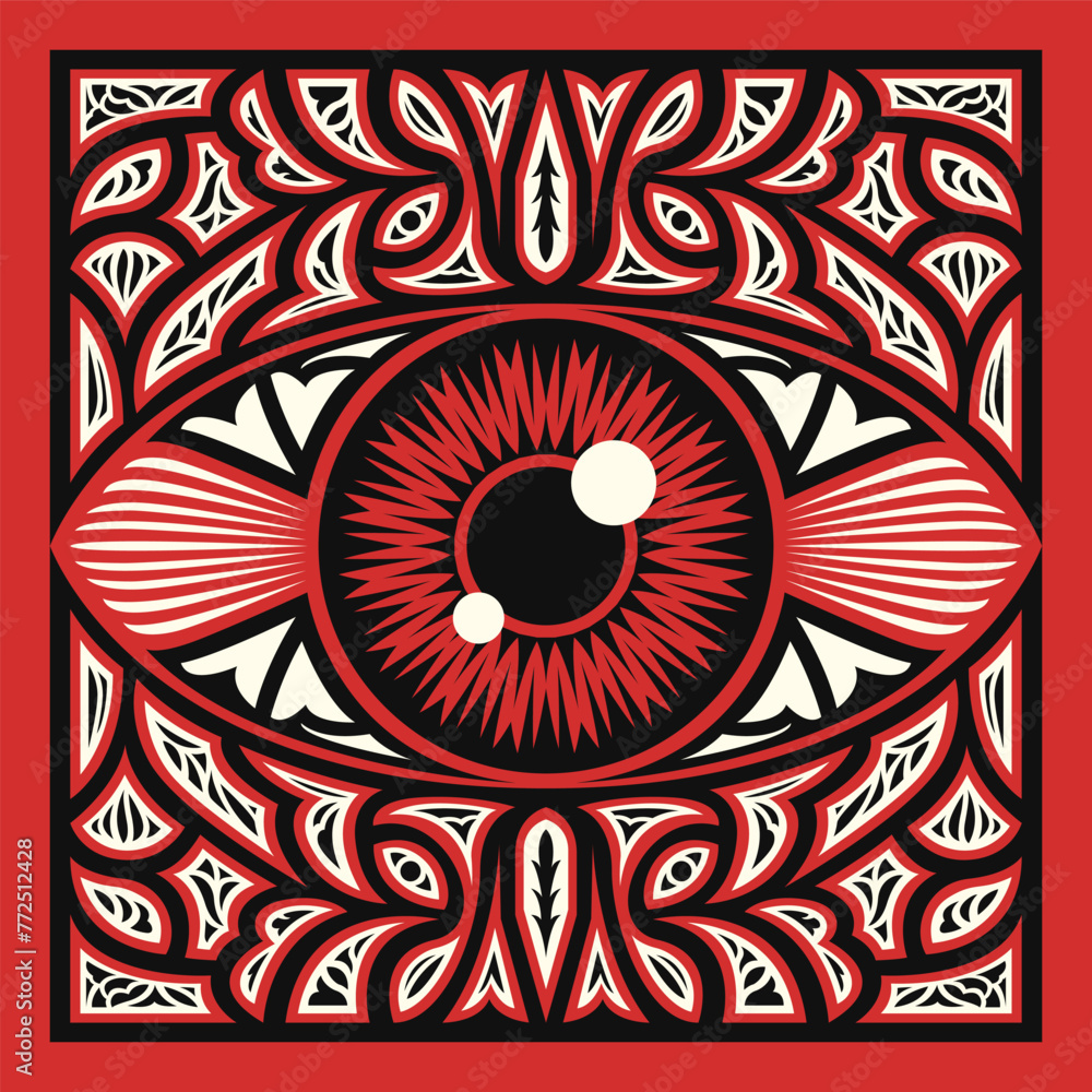 Canvas Prints vector contemporary red big eye scarf pattern.