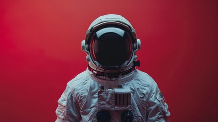 Astronaut in Space Suit on Red Background