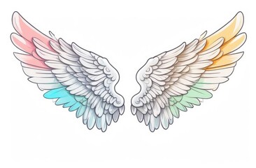Colored White angel wings on a white background.