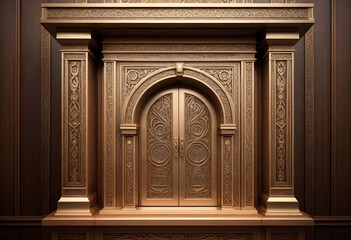 Obraz premium an ornate door with a gold frame and decorative carvings