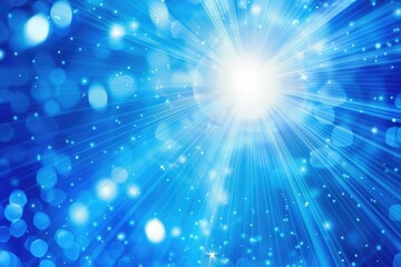 Blue Star Burst Background with Shining Sparkle. Abstract Blue Design with Bursting Sun Rays and Bright Star Shining in the Sky