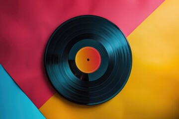 Retro Vinyl Disc Music Album Cover Design - Vintage Record Mockup on Colorful Background