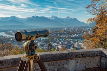 Naklejka premium Telescope of Fortress, Salzburg - A Spectacular Viewpoint for Sightseeing and Tourism
