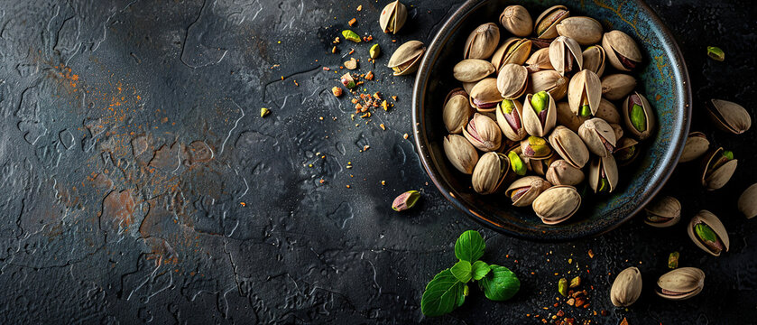 clear background, Professional food photography, pistachios,, lots of copy space