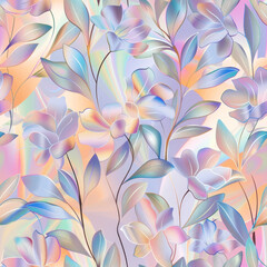 Seamless floral pattern with holographic iridescent colors