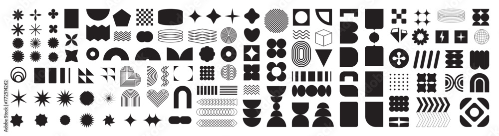Fototapete a set of graphic elements. abstract geometric figures. decorative minimalistic brutalist forms.