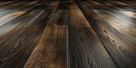 Laminate Floor Construction: Interior 3D Illustration on Dark Black Wooden Parquet Flooring with Copy Space