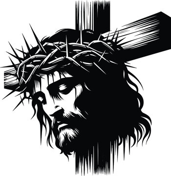 recommend clip art: Jesus on Cross. Hand drawn vector illustration. Black silhouette svg of Jesus