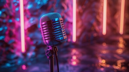 Microphone in Front of Wall of Lights