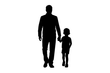 Father's Day Silhouettes of Dad and Children Against White Background