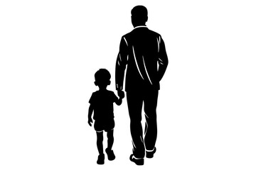 Father's Day Silhouettes of Dad and Children Against White Background
