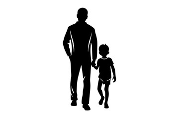 Father's Day Silhouettes of Dad and Children Against White Background