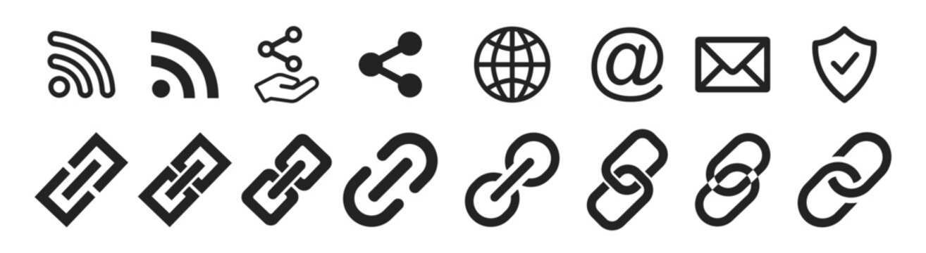 Link icon, attach link chain icon. Internet url icon symbol. Simple link icon designInternet URL or webpage url link icons set.
