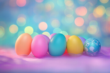 Fototapeta na wymiar Colorful dotted Easter eggs dyed in bright colors, with copy space