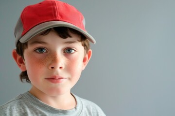 Young Boy Wearing Red and Gray Hat