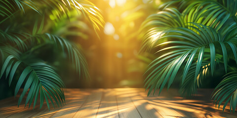 Yoga studio place with tropical plants, palms, sunlight