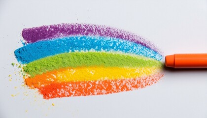 crayon drawing a rainbow on a white background
