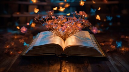 Bewitched Book With Magic Glows In The Darkness, AI-generated