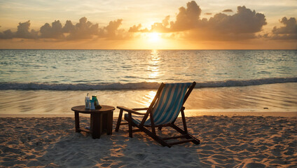 Fototapeta premium Two wooden beach chairs 