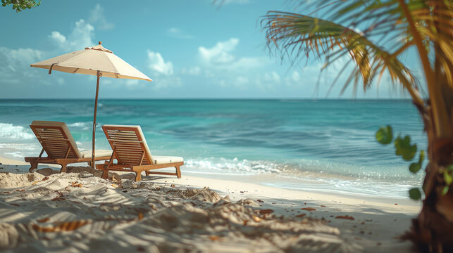 Inviting Beach Loungers Beckon For A Day Of Relaxation