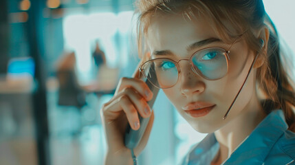 Portrait of a young woman in a call center.