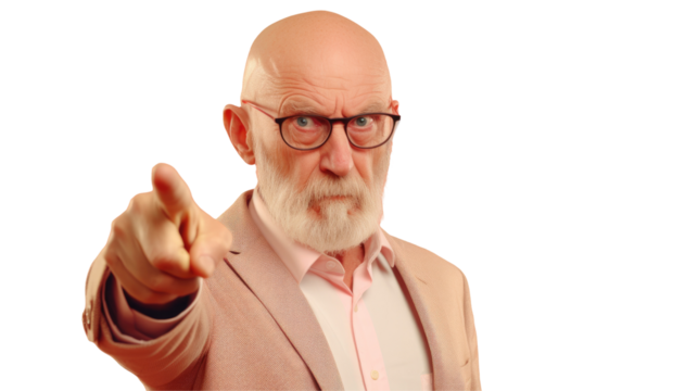 Man with beard and glasses gestures at camera, possibly music artist on transparent