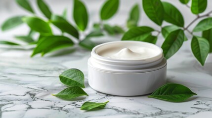 Cream Jar Amidst Green Leaves